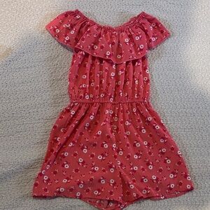 Charming Floral Kids Romper in Red